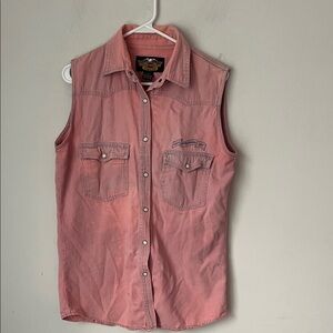 Harley Davidson Women’s Pink Pearl Snap Sleeveless Biker Vest, size Large #